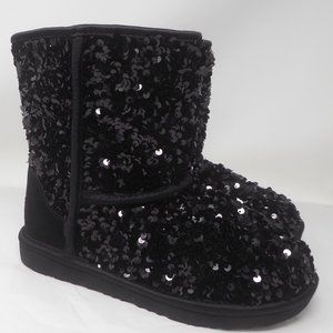 UGG Kids Black Sequin Classic Short Boot